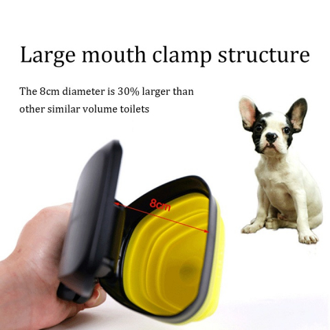 Lopățică tip clește pentru adunat excremente, cu pungi de unică folosință, atașabilă la lesă sau zgardă, galben/negru [2]