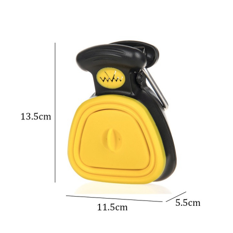 Lopățică tip clește pentru adunat excremente, cu pungi de unică folosință, atașabilă la lesă sau zgardă, galben/negru [3]