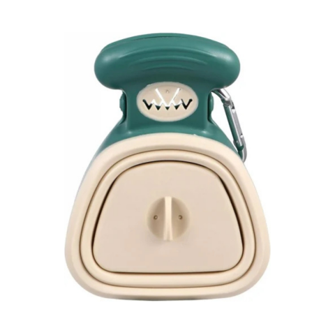 Pet Shop - Lopățică tip clește pentru adunat excremente, cu pungi de unică folosință, atașabilă la lesă sau zgardă, verde/bej