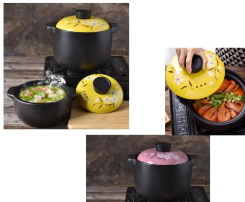 Oala din material ceramic cu capac, rezistenta la temperaturi inalte, capacitate 4 5L inalta, Culoare Negru, Galben [2]