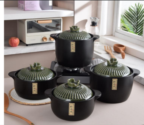 Oala din material ceramic cu capac, rezistenta la temperaturi inalte, capacitate 4.5L inalta, Culoare Negru, Verde [3]