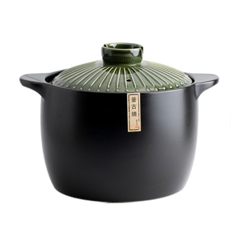 Casă și Grădină - Oala din material ceramic cu capac, rezistenta la temperaturi inalte, capacitate 5.5L, Culoare Negru, Verde