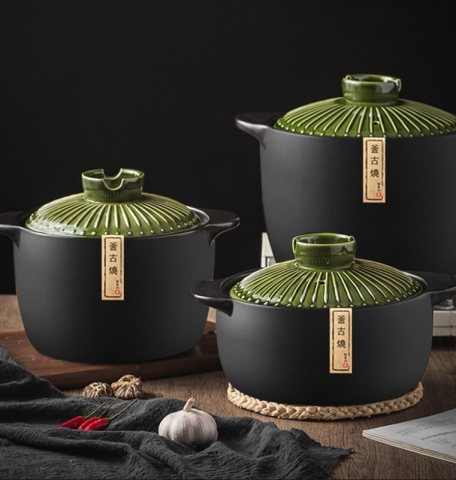 Oala din material ceramic cu capac, rezistenta la temperaturi inalte, capacitate 5.5L, Culoare Negru, Verde [1]