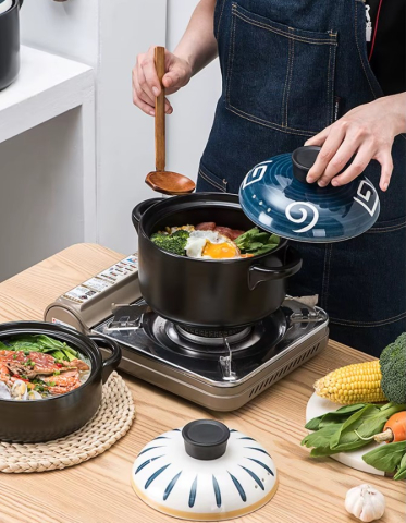 Oala din material ceramic cu capac, rezistenta la temperaturi inalte, capacitate 5.5L, Culoare NegruAlbastru [1]