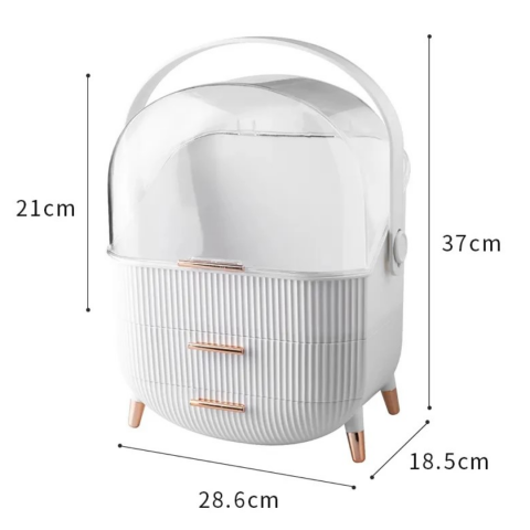 Organizator cosmetice, 3 sertare și capac transparent, Alb [7]