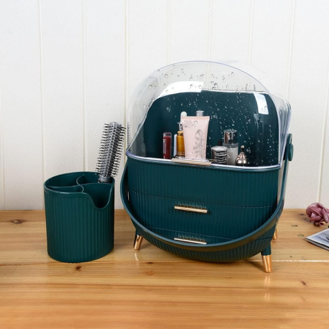 Organizator cosmetice, 3 sertare și capac transparent, Verde [5]