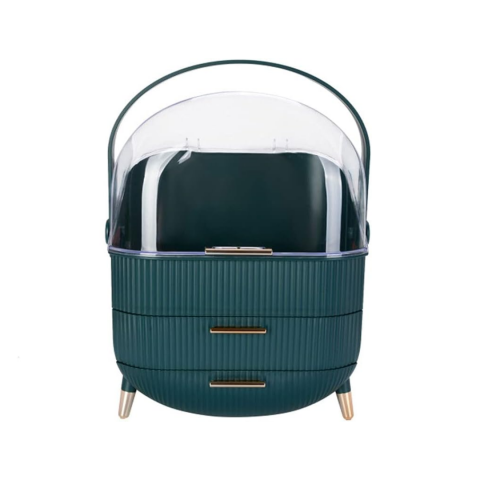 Îngrijire personală - Organizator cosmetice, 3 sertare și capac transparent, Verde