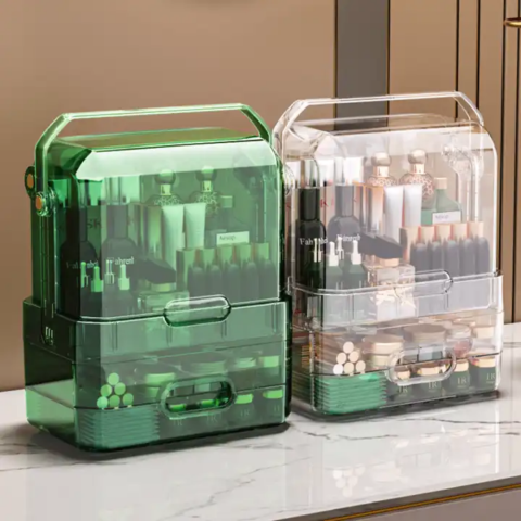 Organizator cosmetice luxury, cu mâner, Verde Transparent [4]