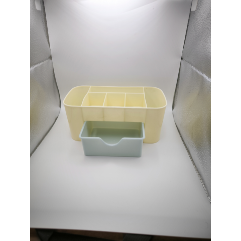 Organizator din plastic cu sertar pentru depozitare mici obiecte, Crem/Bleu [2]