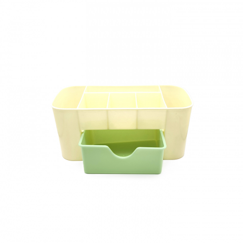 Organizator din plastic cu sertar pentru depozitare mici obiecte, Crem/Verde [1]