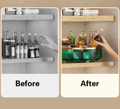 Organizator rotativ de depozitare, 360 grade, plastic, Fumuriu transparent, 27 x 8 cm [4]