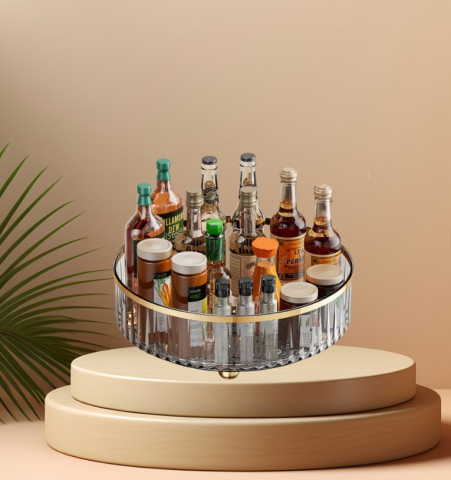 Organizator rotativ de depozitare, 360 grade, plastic, Fumuriu transparent, 27 x 8 cm [5]