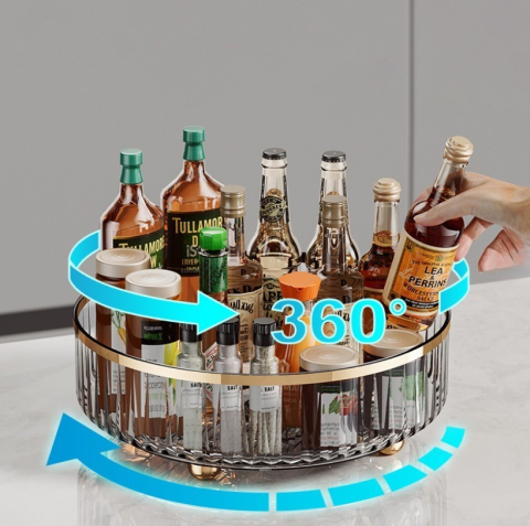 Organizator rotativ de depozitare, 360 grade, plastic, Fumuriu transparent, 27 x 8 cm [2]