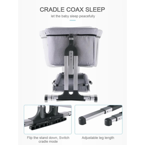 Pătuț bebeluș reglabil în 4 poziții, cu geantă de transport, gri deschis [2]