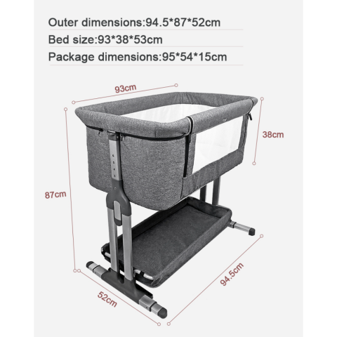 Pătuț bebeluș reglabil în 4 poziții, cu geantă de transport, gri închis [6]