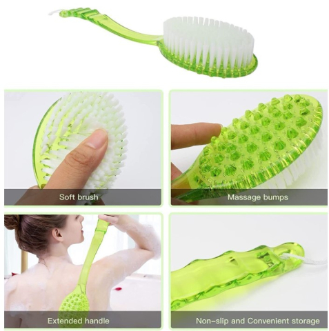 Perie de baie cu maner lung, exfolianta, 36 x 7 cm, Verde [2]