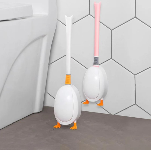 Perie pentru curatare toaleta si cada in forma de ratusca, uscare rapida, pentru perete sau podea, 2 tipuri de curatare, silicon, suport inchis/deschis igienic, Portocaliu [2]