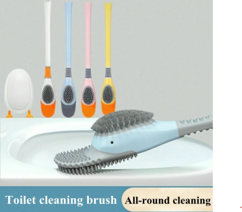 Perie pentru curatare toaleta si cada in forma de ratusca, uscare rapida, pentru perete sau podea, 2 tipuri de curatare, silicon, suport inchis/deschis igienic, Portocaliu [3]