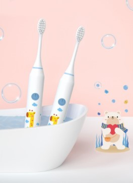 Periuțe de dinți electrice - Periuta de dinti electrica sonica, pentru copii, 4 capete incluse,19 cm, temporizator inteligent, rezistenta la apa, model Girafa, alb
