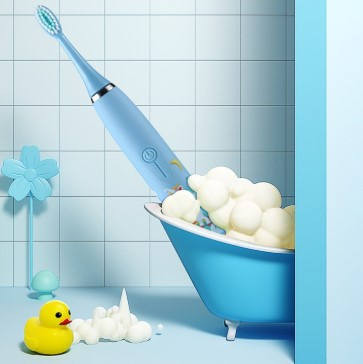 Periuță de dinți electrică sonică pentru copii, 6 capete incluse, model Unicorn, rezistentă la apă, Bleu [4]