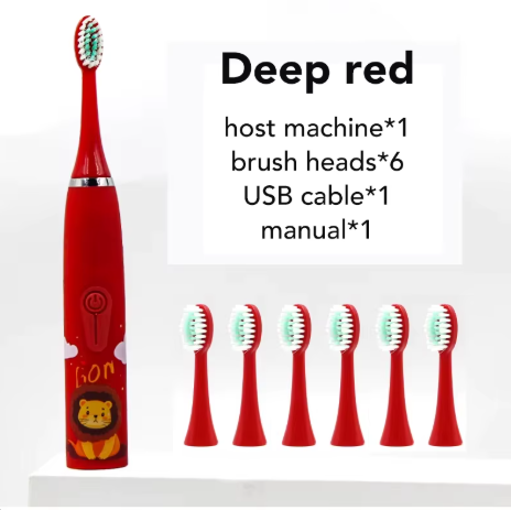 Periuță de dinți electrică sonică pentru copii, 6 capete incluse, rezistentă la apă, model Leut, multicolor [2]