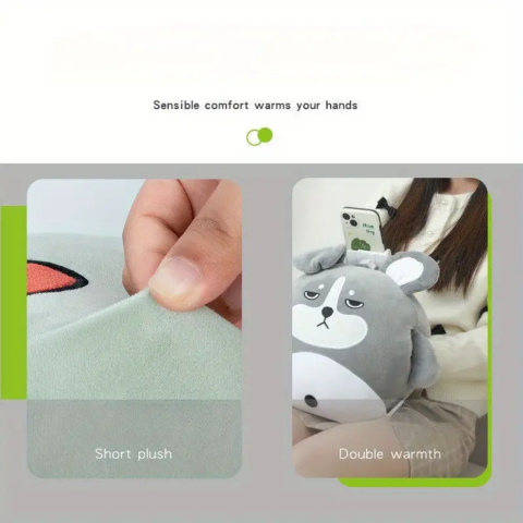 Pernă de pluș, model dinozaur, cu suport telefon integrat, verde [5]