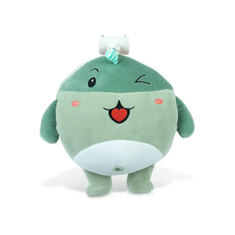 Camera copilului - Pernă de pluș, model dinozaur, cu suport telefon integrat, verde