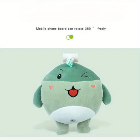 Pernă de pluș, model dinozaur, cu suport telefon integrat, verde [3]