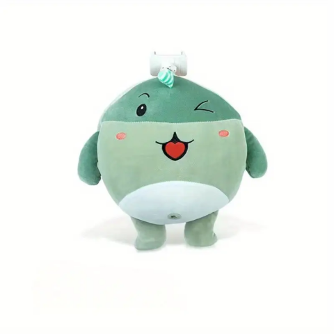 Pernă de pluș, model dinozaur, cu suport telefon integrat, verde [6]