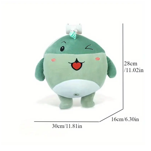 Pernă de pluș, model dinozaur, cu suport telefon integrat, verde [2]