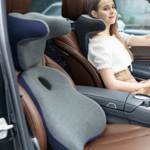 Pernă ortopedică lombară cu sistem de umflare, spumă cu memorie și husă lavabilă, Albastru [1]