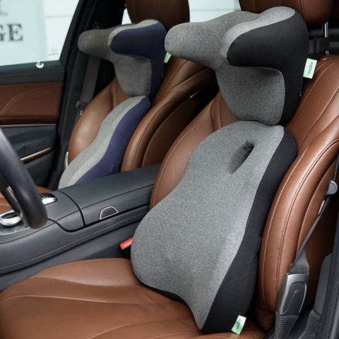 Pernă ortopedică lombară cu sistem de umflare, spumă cu memorie și husă lavabilă, Albastru [4]