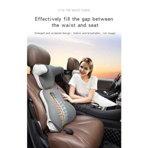 Pernă ortopedică lombară cu sistem de umflare, spumă cu memorie și husă lavabilă, Roz [6]