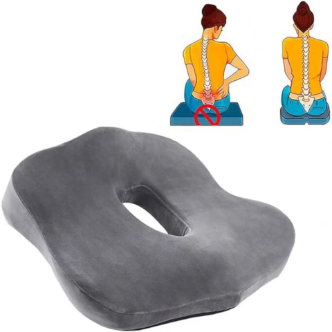 Pernă ortopedică pentru șezut, cu spumă de memorie și husă lavabilă, Gri [2]