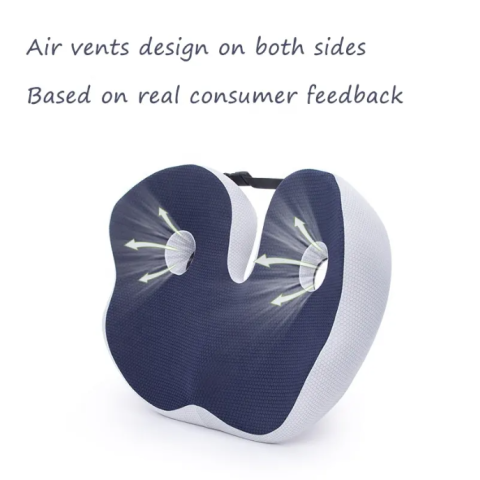 Perna ortopedica sezut, Bewalker, Spuma cu memorie, pentru scaun de birou sau masina, Husa respirabila si antialunecare, zona Lombara, Dureri de sold, Hemoroizi, Albastru [1]