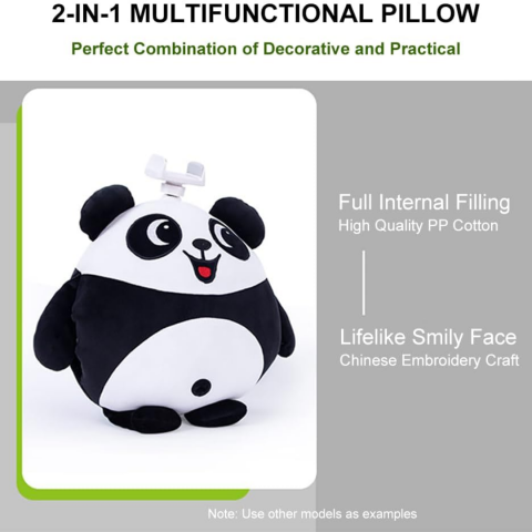 Pernă tip animăluț, model panda, cu suport telefon integrat [2]