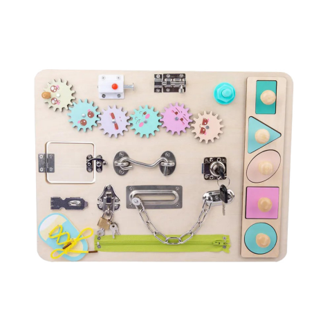 Jucării educative - Busy Board din lemn, activități interactive