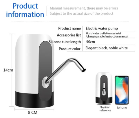 Pompa electrica bidon apa, incarcare USB, indicator led, Alb/Negru [1]