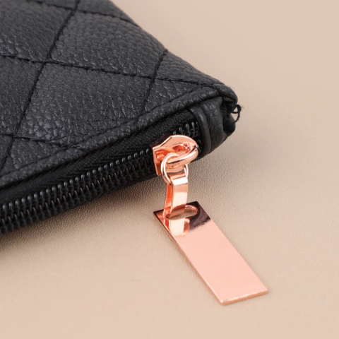 Portfard, din piele eco, cu fermoar auriu, Negru [4]