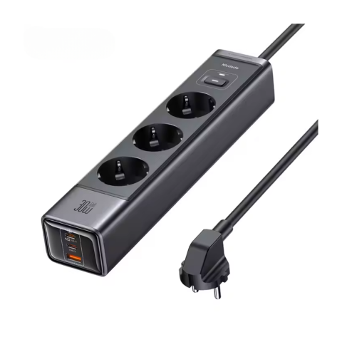 Birou - Prelungitor Smart Securizat, 3 Prize, 2 Porturi USB-C, 1 Port USB, Incarcare Rapida, 1.5 Metri, Negru