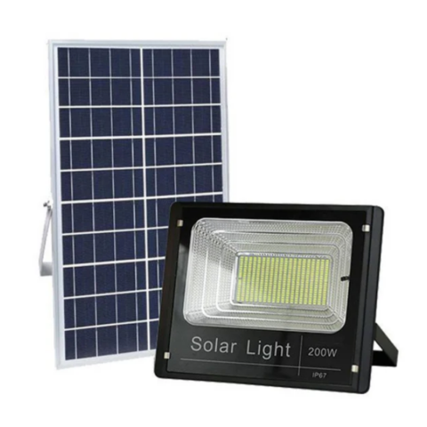 Casă și Grădină - Proiector LED cu lampă solară, de exterior, 200W, cu senzor, timer și telecomandă, negru