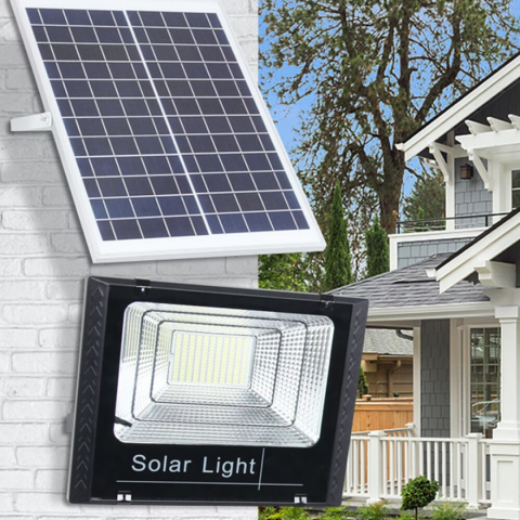 Proiector LED cu lampă solară, de exterior, 200W, cu senzor, timer și telecomandă, negru [6]