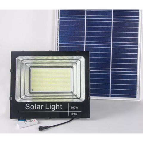 Proiector LED cu lampă solară, de exterior, 300W, cu senzor, timer și telecomandă, negru [1]