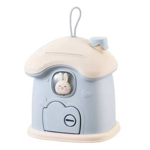 Jucării educative - Pusculiță pentru copii, în formă de căsuță cu cheie, Bleu