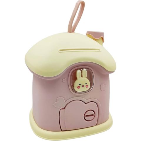 Pusculiță pentru copii, în formă de căsuță cu cheie, Roz [6]