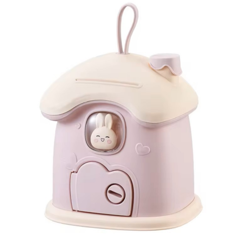Jucării fete - Pusculiță pentru copii, în formă de căsuță cu cheie, Roz