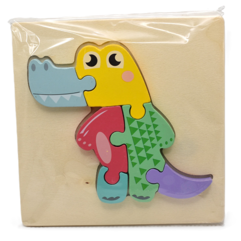 Jucării educative - Puzzle 3D din lemn, model crocodil