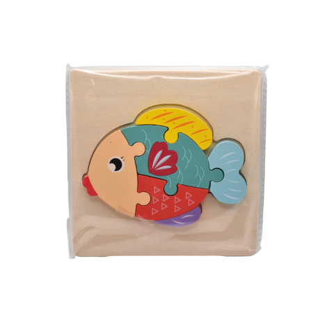 Jucării educative - Puzzle 3D din lemn, model peștișor