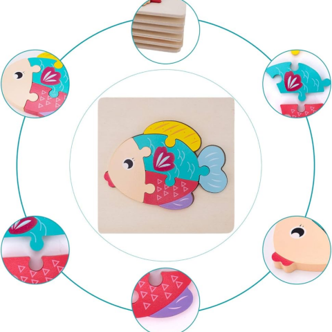 Puzzle 3D din lemn, model peștișor [2]