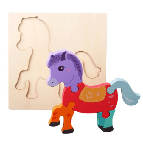 Jucării educative - Puzzle cu 5 piese 3D, model căluț